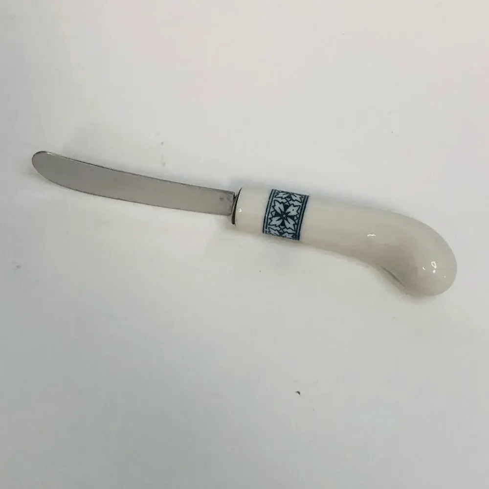 vtg 80s butter cheese knife ceramic handle nordic blue snowflake replacement‎